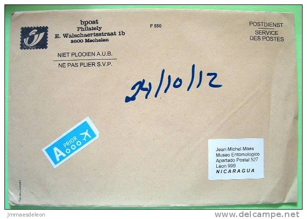 Belgium 2012 Cover To Nicaragua - Postal Administration Enveloppe - Brieven En Documenten