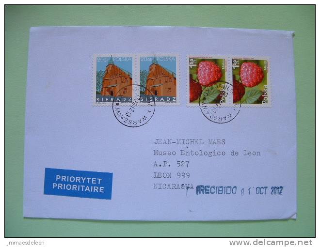 Poland 2012 Cover To Nicaragua - Fruit Framboise Sieradz Church - Briefe U. Dokumente