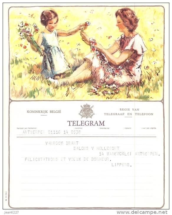 Lot De 6 Formules Télégramme De Luxe - Belgique 1954 - Telegrammi