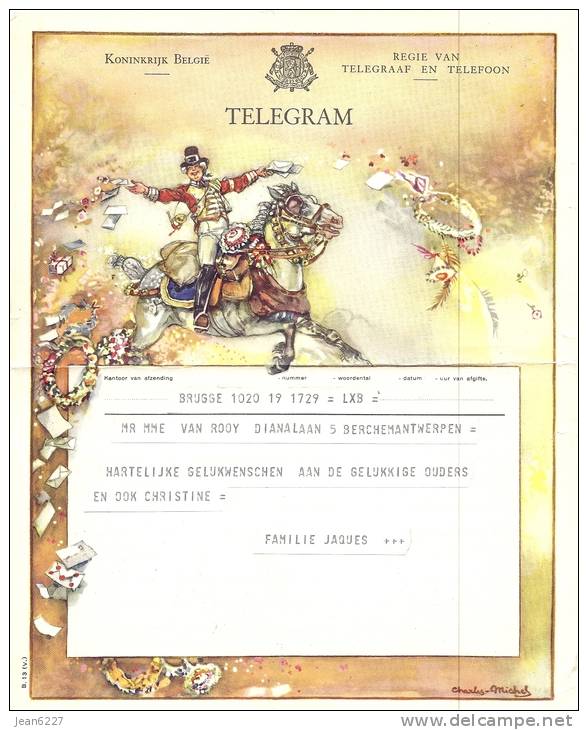 Lot De 6 Formules Télégramme De Luxe - Belgique 1954 - Telegrammen