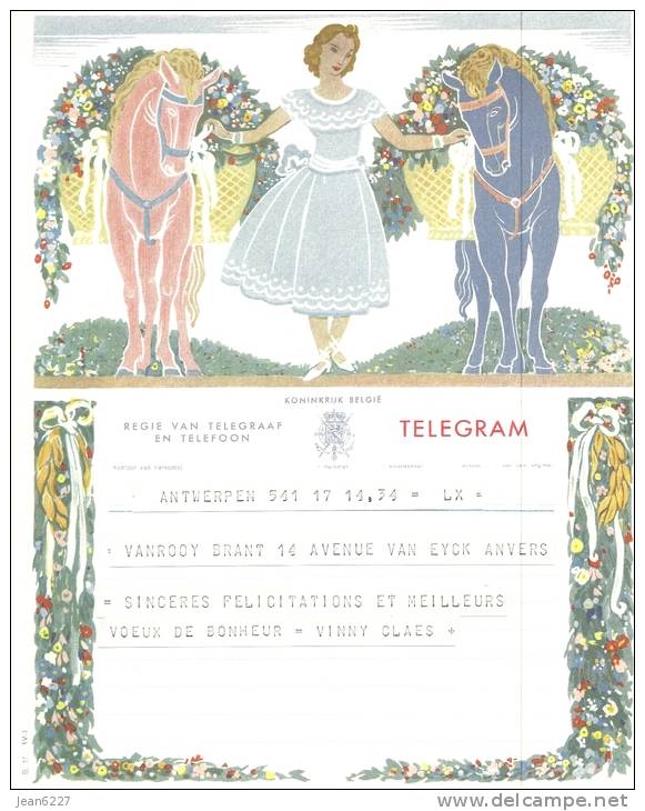 Lot De 6 Formules Télégramme De Luxe - Belgique 1954 - Telegramme