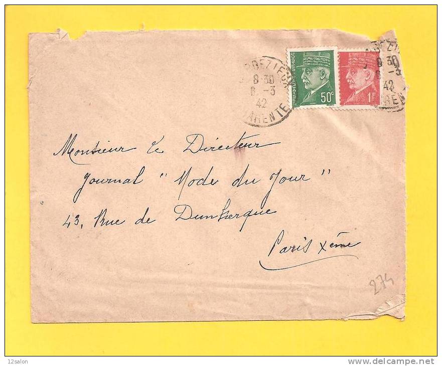 Lettre N° 508 514 Obl De Charente - 1941-42 Pétain