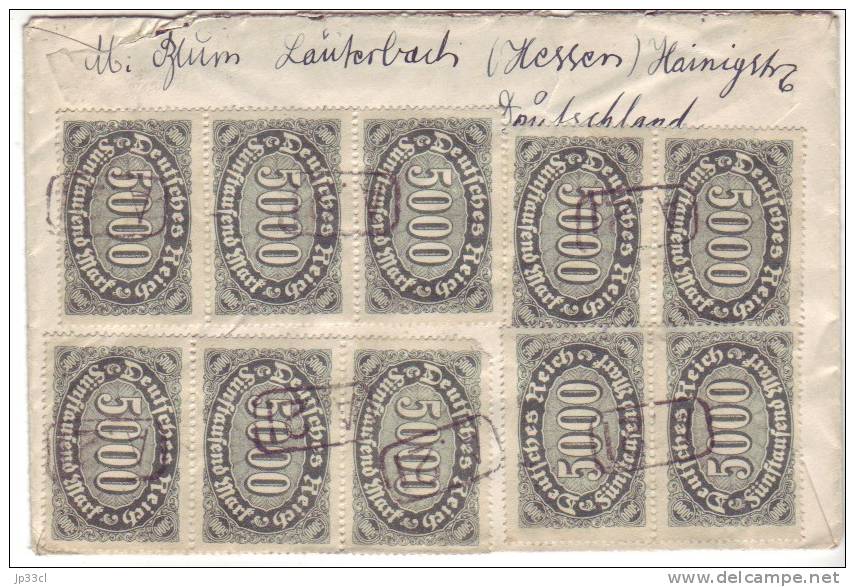 Affranchissement 55.000 Mark (13 Timbres) Recto-verso Sur Lettre Du 25/8/1923 De Lauterbach Hessen à Middelburg Holland - Sonstige & Ohne Zuordnung