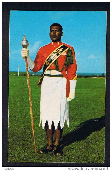 RB 910 - 1980 Fiji Postcard - Sgt. Epell Rayawa - Drum Major Of Fiji Military Band - 20c Rate To UK - Red Cross Slogan - Fidschi