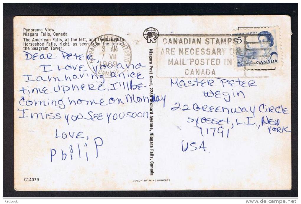 RB 910 - 1969 Canada Postcard - Niagara Falls - Good Slogan "Canadian Stamps Are Necessary On Mail Posted In Canada" - Brieven En Documenten