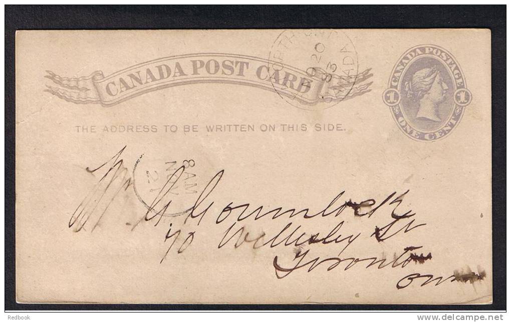 RB 910 -1883 Canada Postal Stationery Card - Seaforth Ontario To Toronto - 1860-1899 Reinado De Victoria