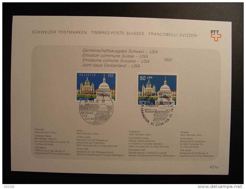 EMISSION COMMUNE JOINT ISSUE USA SCHWEIZ SUISSE SVIZZERA SWITZERLAND GEMEINSCHAFTSAUSGABE - Joint Issues