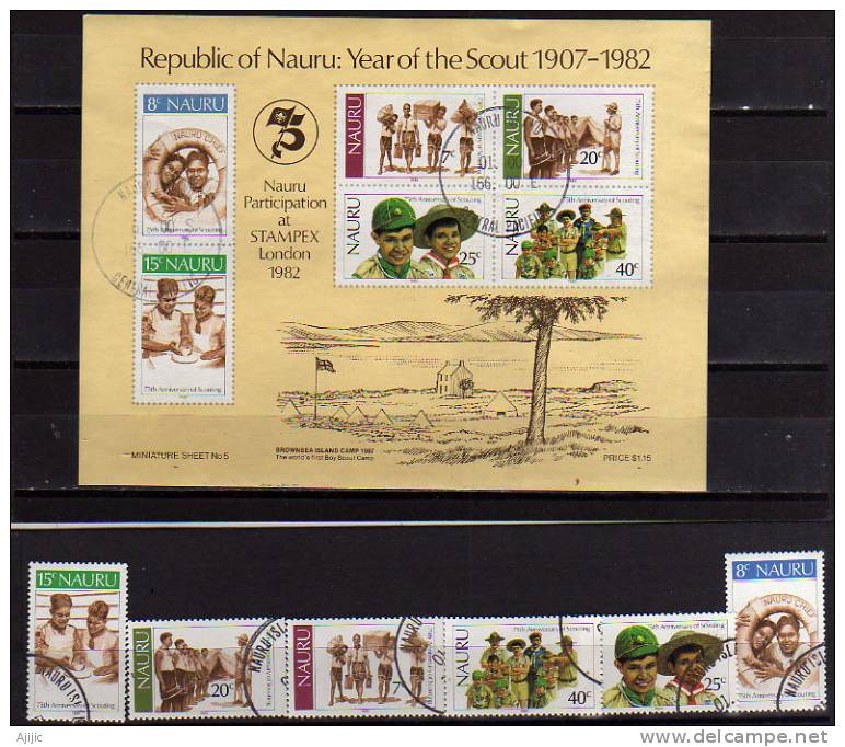 Ile Nauru. 75 Ans Du Scoutisme. 1 Bloc-feuillet  Oblitéré  BF # 5. + La Serie 241/6 Oblitérée - Nauru