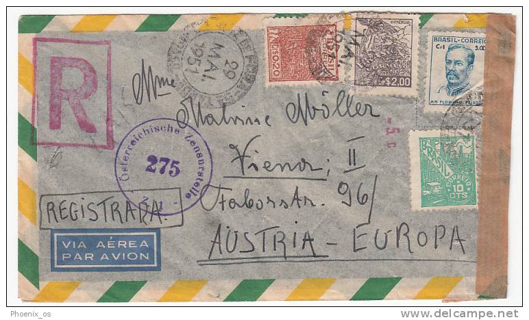 BRAZIL - Envelope, Cover, Year 1951, Austrian Censure, österreichischen Zensur, Registered, - Brieven En Documenten