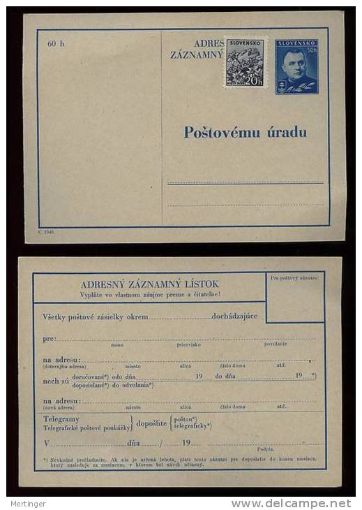 Slowakei Slovakia Adresskarte AÄK2 ** M€ 70,- Tiso 1940 - Brieven En Documenten