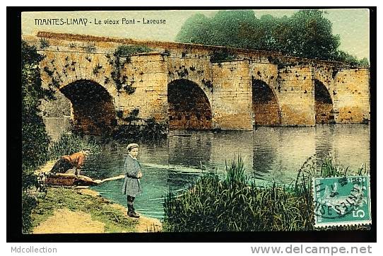 78 LIMAY / Le Vieux Pont Et Laveuse / BELLE CARTE COULEUR TOILEE - Limay