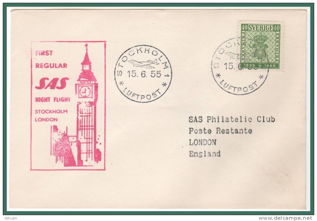 STOCKHOLM > LONDON 16/5/1955 - Covers & Documents