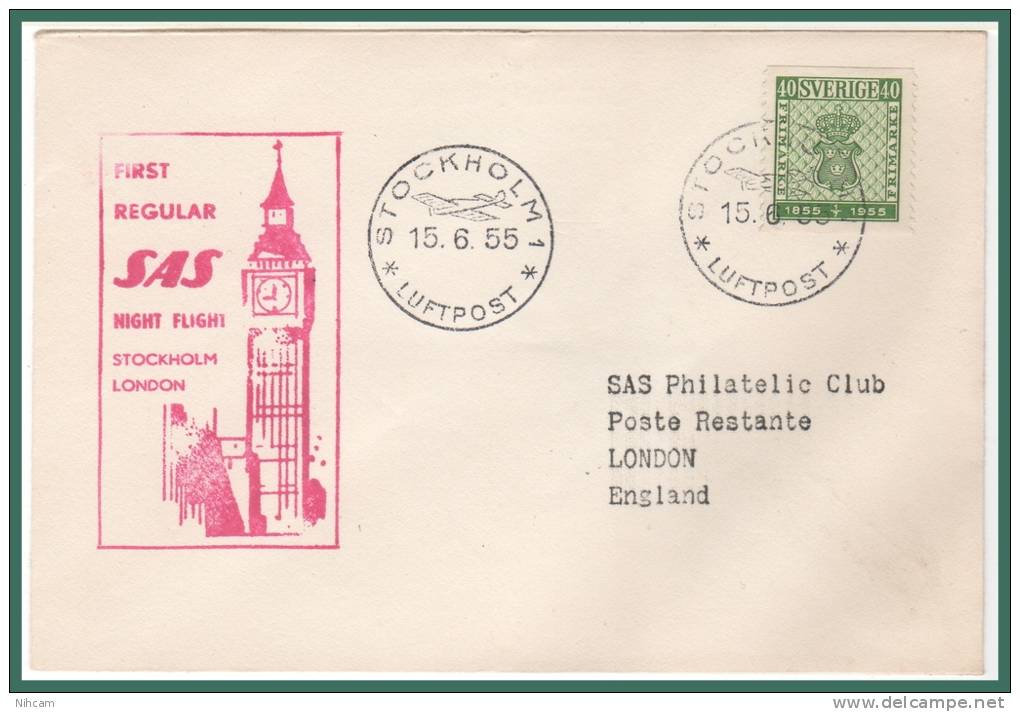 STOCKHOLM > LONDON 16/5/1955 - Storia Postale