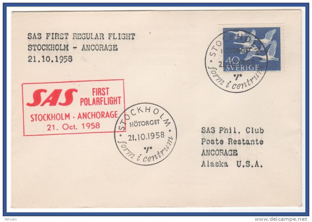 STOCKHOLM > ANCORAGE Alaska SAS POLARFLIGHT 21/10/1958 - Cartas & Documentos