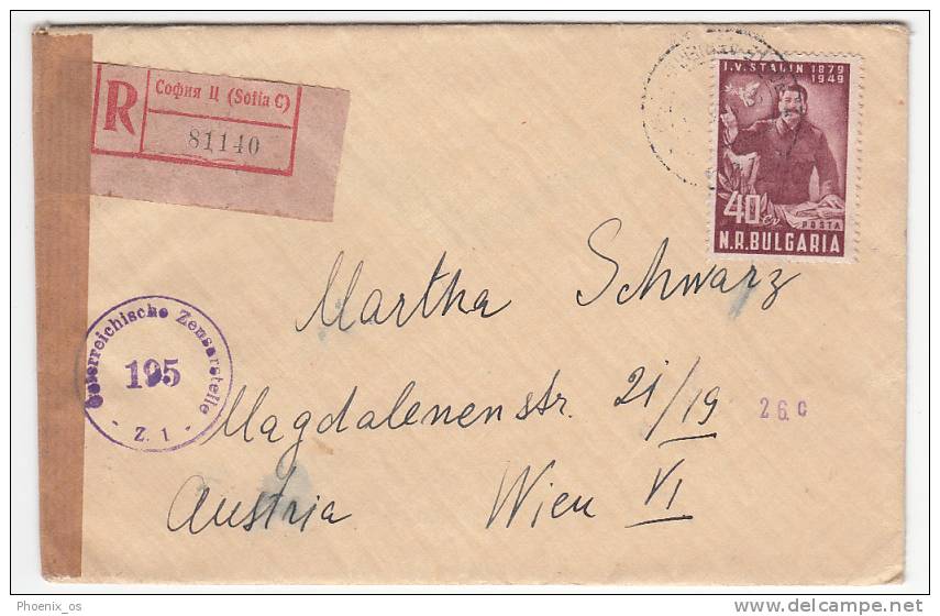 BULGARIA - Sofia, Envelope, Cover, Year 1949, Registered, Austrian Censure, österreichischen Zensur - Covers & Documents