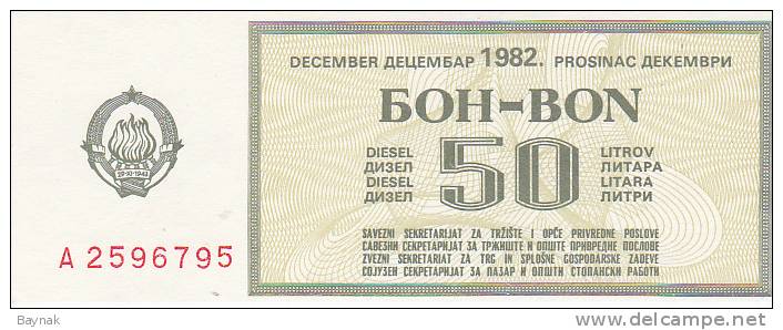 YUGOSLAVIA 1984  --  BON FUR 50  LITER BENZIN - Yougoslavie