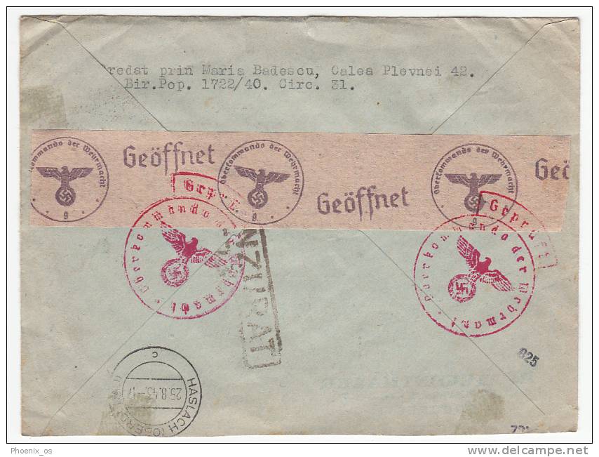 ROMANIA - WW II, Bucuresti, Envelope Cover, Year 1943, Registered / Recomandat, Germany OKW Censura - Zensur - 2de Wereldoorlog (Brieven)