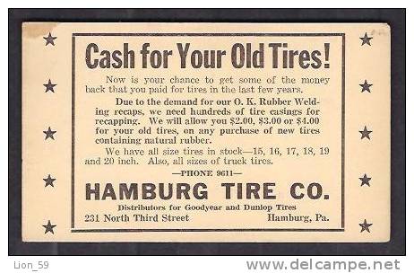 130290 / CASH FOR YOUR OLD TIRES ! HAMBURG TIRE CO. Pa. Stationery Entier Ganzsachen - United States Etats-Unis USA - 1921-40