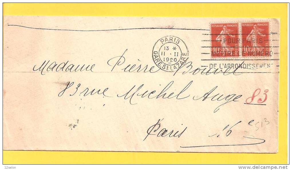 Lettre Type Semeuse 138 Obl PARIS GARE ST LAZARE - Bahnpost