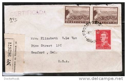 ARGENTINA    Scott # 631 And 635 On 1959 CERTIFIED COVER To Delaware, USA - Brieven En Documenten