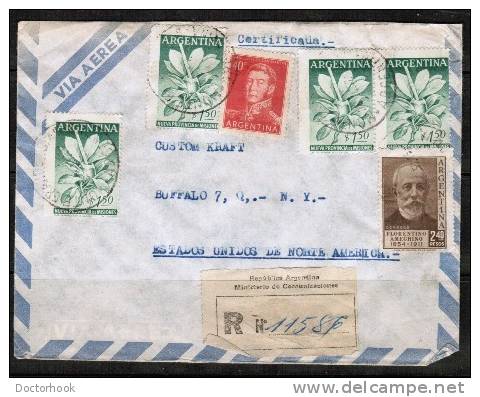 ARGENTINA    Registered Airmail COVER To Buffalo, NY, USA (26/Jul/1957) OS-60 - Lettres & Documents