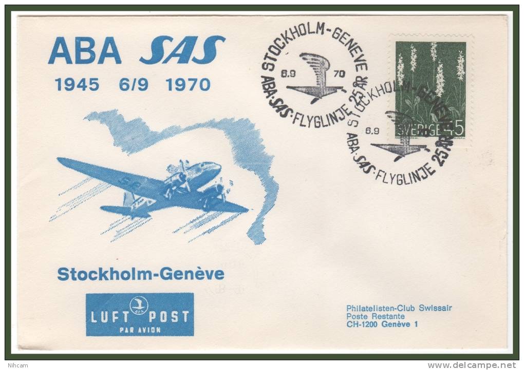 STOCKHOLM > GENEVE 6/9/1970 - Lettres & Documents