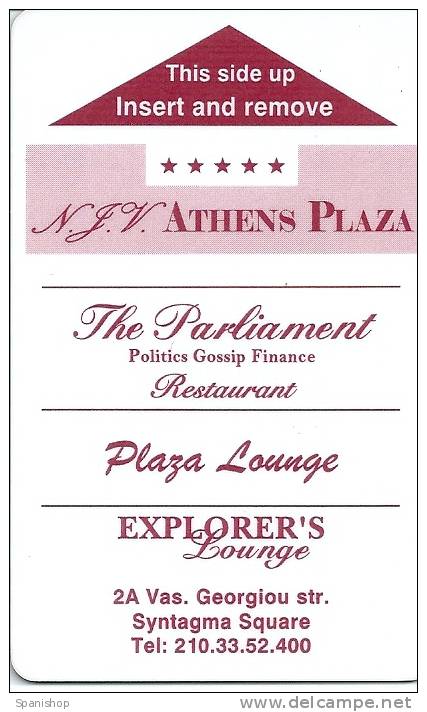 Llave Clef Key Keycard HOTEL ATHENS PLAZA GREECE - PUBLICITY REVERSE WATCH MONT BLANC - Hotel Labels