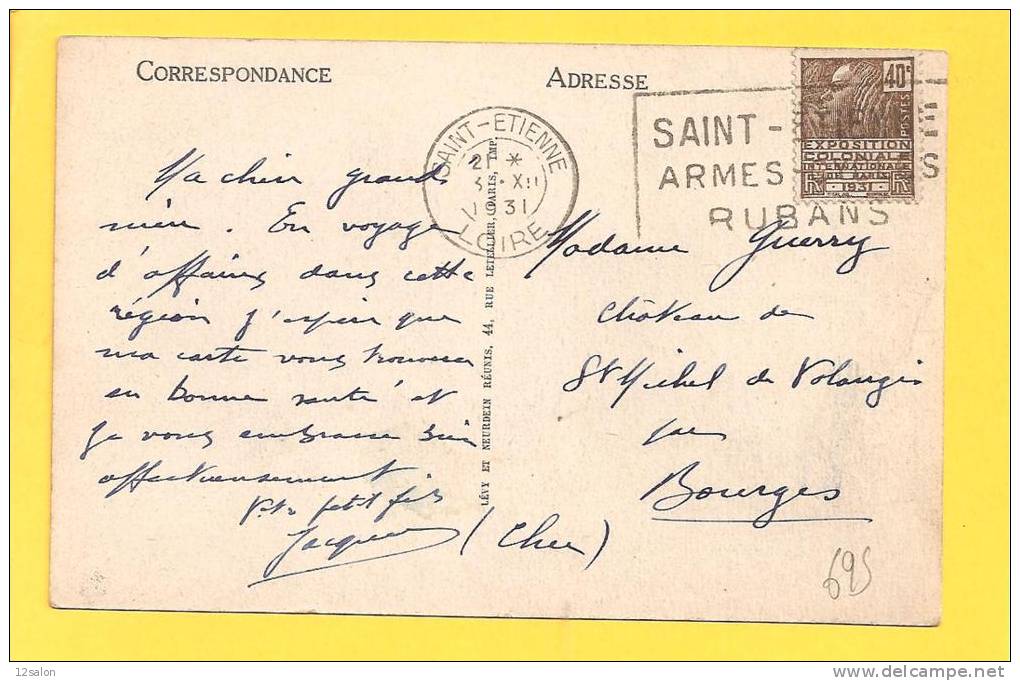 CP N° 271 Obl SAINT ETIENNE ARMES RUBANS - Lettres & Documents