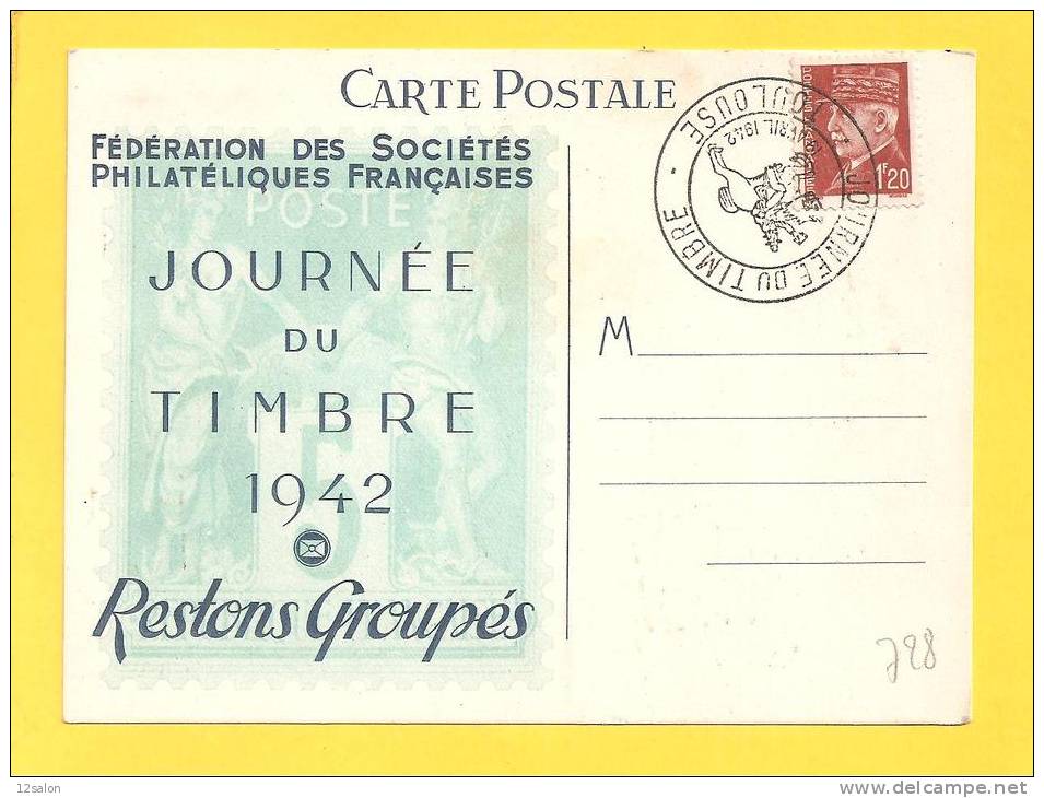 CP N° 515 Obl TOULOUSE JOURNEE DU TIMBRE - 1941-42 Pétain