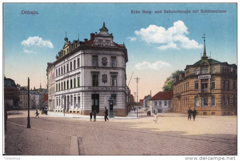 DÖBEIN, Ecke Burg - Und Bahnhofstrasse Mit Schützenhaus - Doebeln