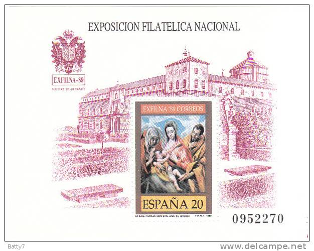 SPAGNA 1989 EL GRECO ESPOSIZIONE FILATELICA NAZIONALE - BF INTEGRO - Blocs & Feuillets