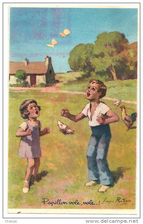 Cpa: GEORGES REDON Papillon Vole Vole (enfants, Poules) N°6 Série 1939 - Redon