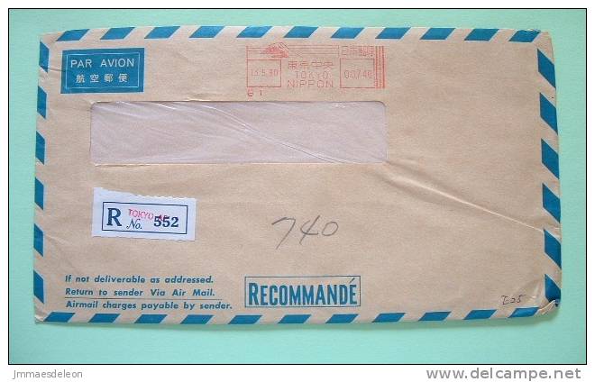 Japan 1980 Registered Cover From Tokyo - Lettres & Documents