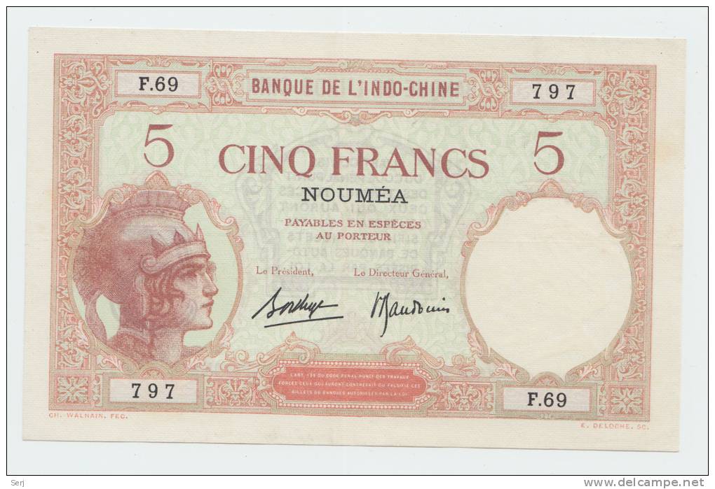 New Caledonia Noumea 5 Francs 1926 XF++ AUNC P 36b  36 B - Nouméa (Neukaledonien 1873-1985)