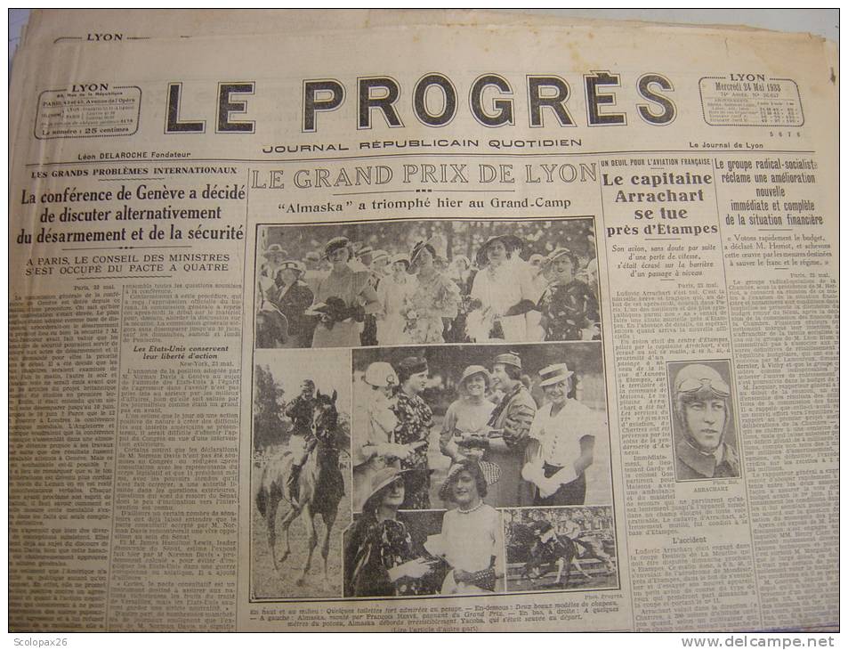 Le Progrès Du 24 Mai 1933 Arrachart à Etampes Coupe Deutsch De La Meurthe Edouard Herriot Grand Prix De Lyon - Autres & Non Classés
