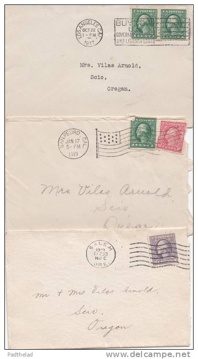 THREE COVERS USA SALEM SAN PEDRO LOS ANGELES UNITED STATES 1917 1918 1919 STAMPS - Covers & Documents