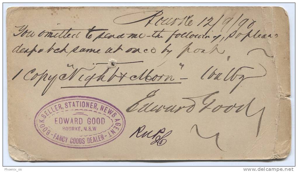 Australia - BOURKE, N.S.W, 1898. Postal Stationery - Covers & Documents