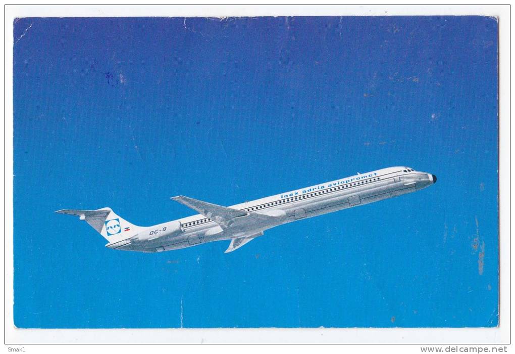 TRANSPORT AIRPLANE DC-9 INEX ADRIA AVIOPROMET SLOVENIJA YUGOSLAVIJA OLD POSTCARD 1987. - 1946-....: Era Moderna