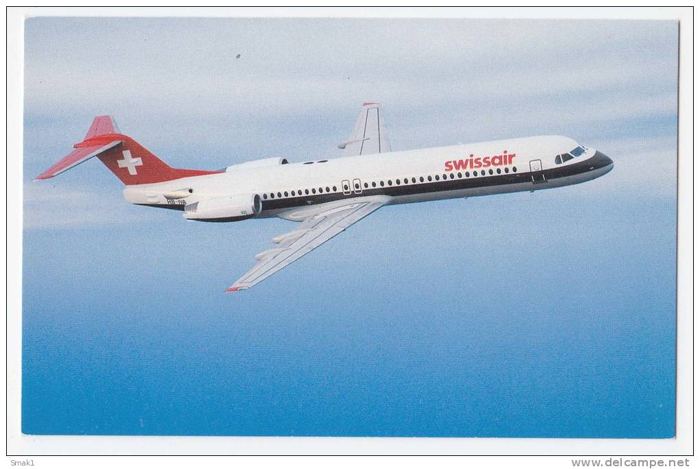 TRANSPORT AIRPLANES FOKKER 100 SWISSAIR SWITZERLAND OLD POSTCARD - 1946-....: Era Moderna