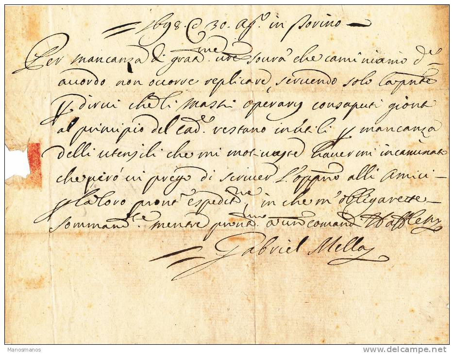 235DT -  Lettre Précurseur TORINO 1698 Vers BRUXELLES - RARE Marque D' Entrée En France DE LYON - ....-1700: Précurseurs