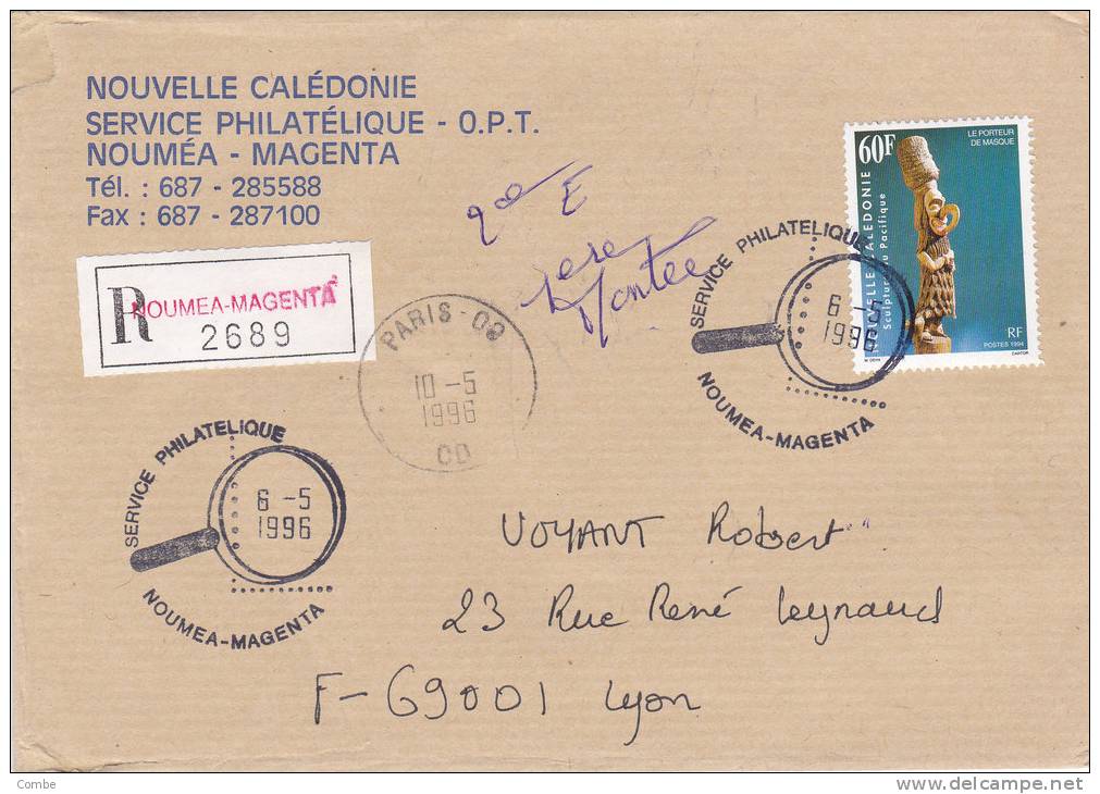 MARCOPHILIE, NOUVELLE CALEDONIE, RECOMMANDÉ 1996, 671 Seul Sur Lettre, PORTEUR DE MASQUE /2511 - Covers & Documents