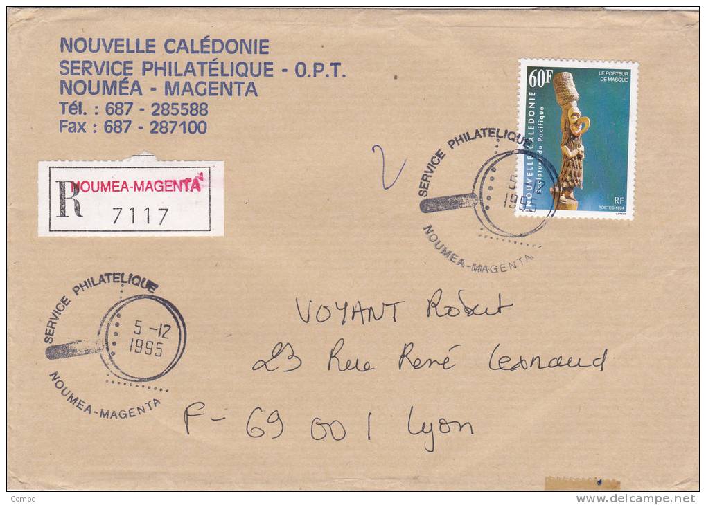 MARCOPHILIE, NOUVELLE CALEDONIE, RECOMMANDÉ 1995, 671 Seul Sur Lettre, PORTEUR DE MASQUE /2512 - Storia Postale