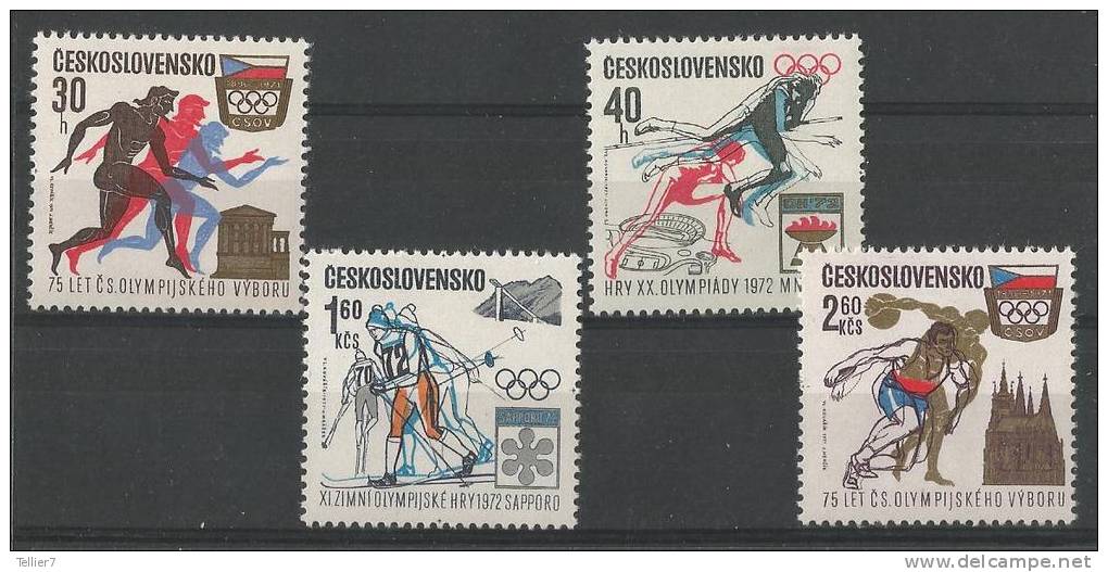 TCHECOSLOVAQUIE - TIMBRES NEUFS* N° 1089 à 1092 - 1971 - SPORTS - ANNIV DU COMITE OLYMPIQUE - SERIE COMPLETE - VOIR SCAN - Unused Stamps