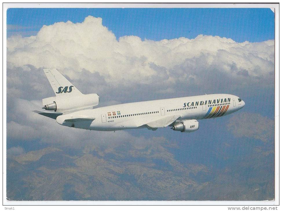 TRANSPORT AIRPLANES SAS DC-10-30 SCANDINAVIAN AIRLINES BIG POSTCARD - 1946-....: Moderne