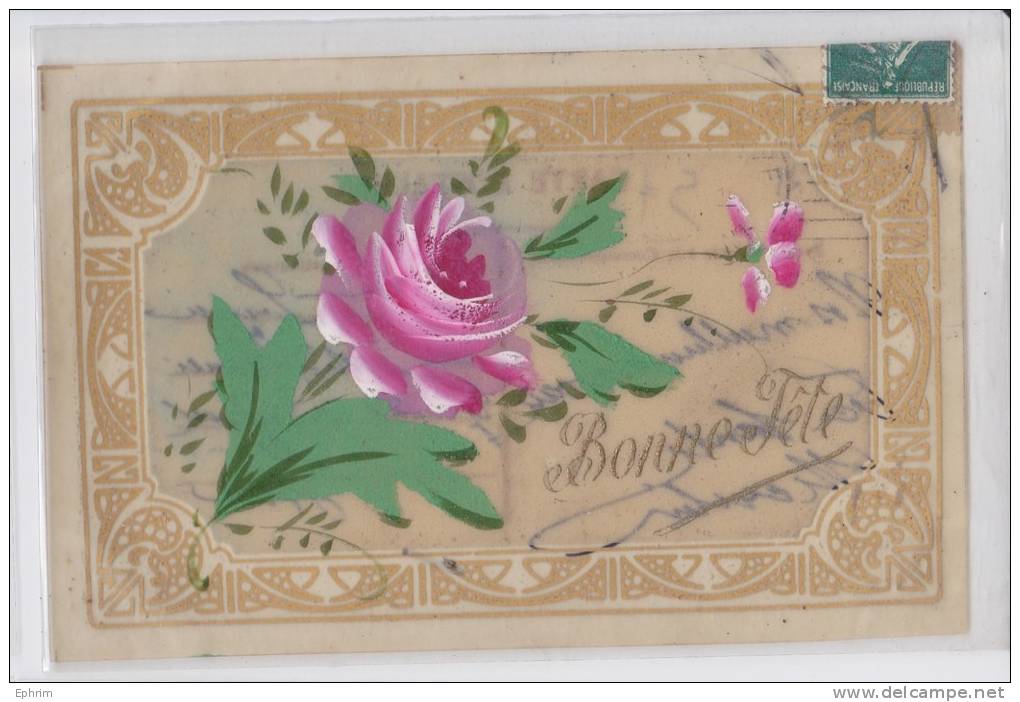 Carte Postale Fleur Bonne Fête Matière Rodhoïd - Celluloïd - Otros & Sin Clasificación