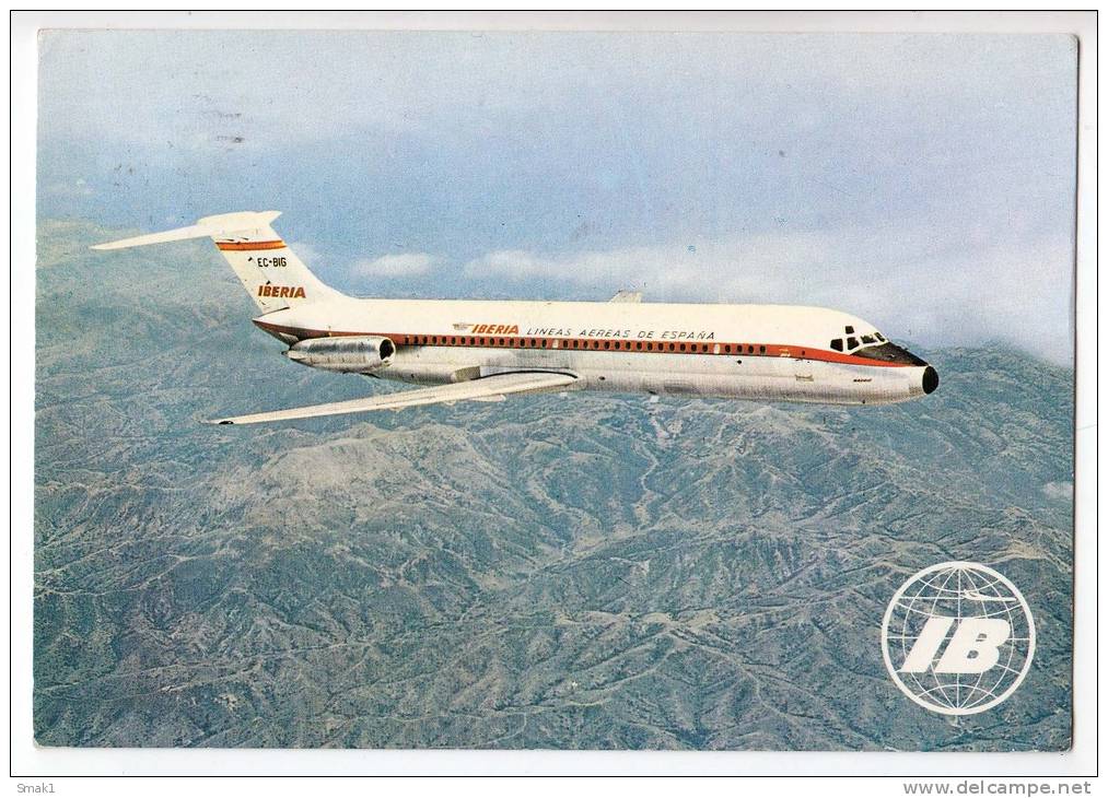 TRANSPORT AIRPLANES JET DOUGLAS DC-9 SERIE 30 IBERIA SPAIN BIG POSTCARD 1972. - 1946-....: Moderne