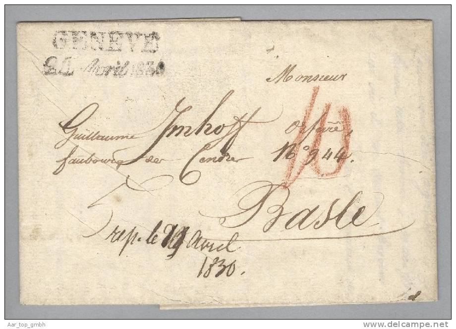 Heimat GE GENEVE 1836-04-24 Vorphilabrief Nach Basel - ...-1845 Prephilately