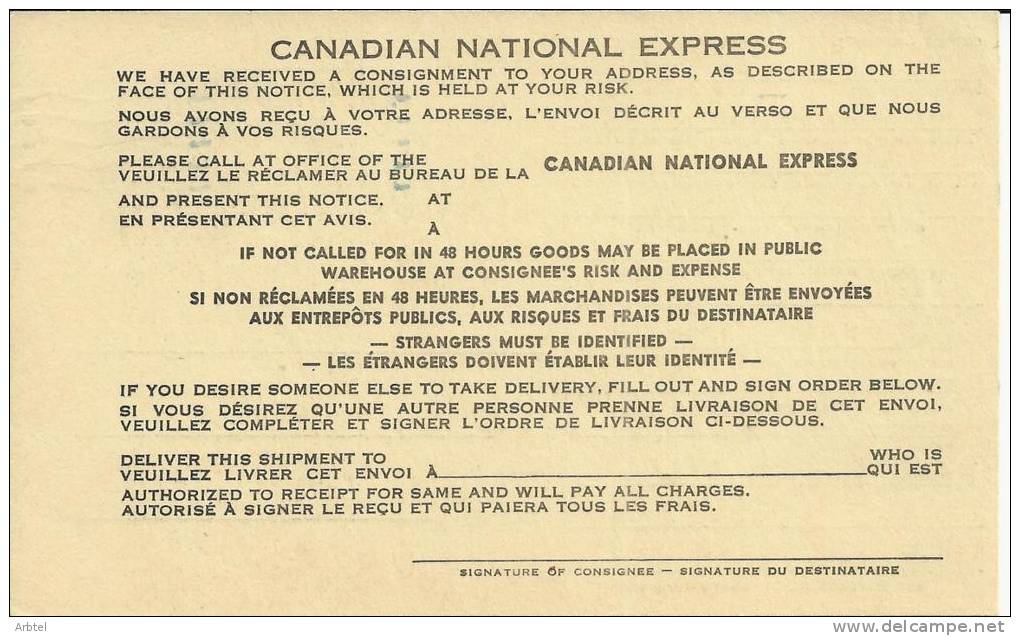 CANADA ENTERO POSTAL REVALUADO PARA USO DE CANADIAN NATIONAL EXPRESS TRANSPORTE - 1903-1954 Könige