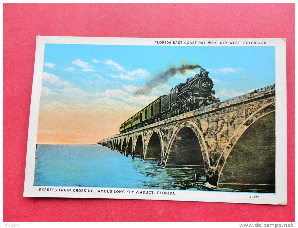 Express Train Crossing Famous Long Key Viaduct  Vintage Wb=== ====  Ref 762 - Key West & The Keys