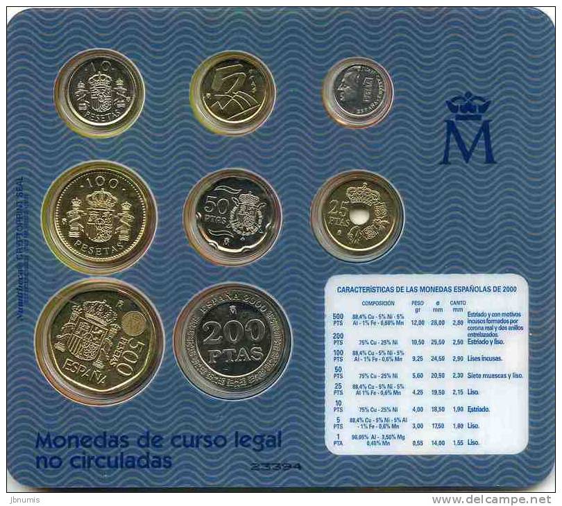 Espagne Spain Coffret Officiel BU 1 à 500 Pesetas 2000 KM MS 26 - Ongebruikte Sets & Proefsets